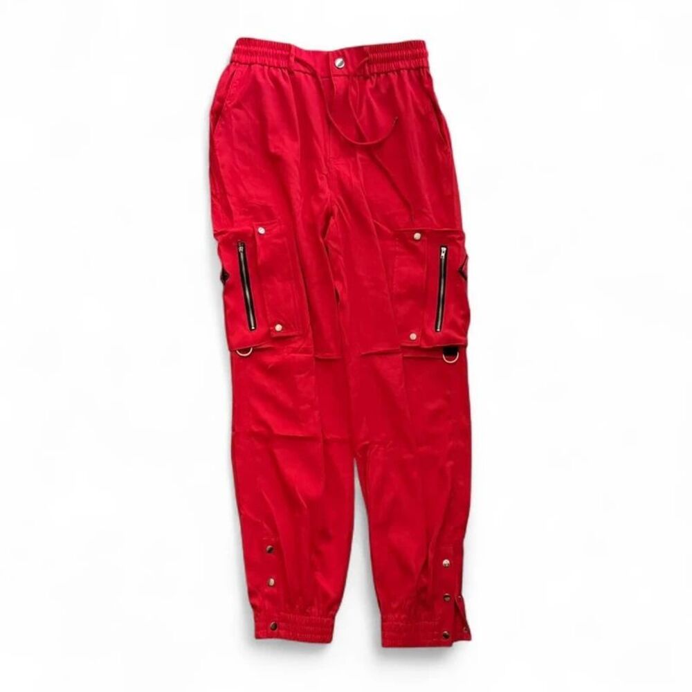 red techwear cargo pants / streetwear utility pockets